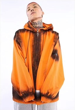 Tie-dye denim jacket distress gradient Punk jean coat orange