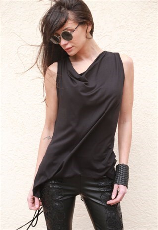 BLACK TOP LOOSE BLOUSE OVERSIZED SLEEVELESS BLOUSE F1572