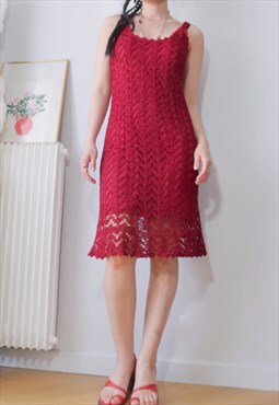 Vintage Y2K Red Wine Crochet Midi Dress