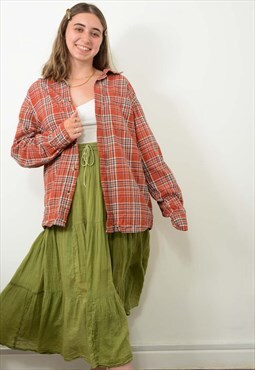Vintage Plaid Flannel Shirt Check Red Size L 