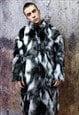 Contrast faux fur coat gradient fluffy Mac in white black