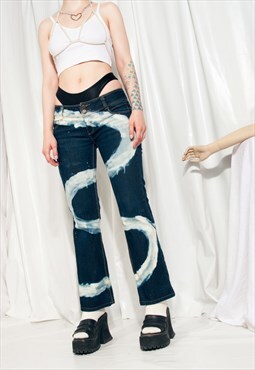 Reworked Vintage Flared Jeans Y2K Snake Pattern Denim Pants