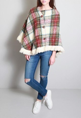 VINTAGE 1970'S TARTAN SHORT TASSLED CAPELET