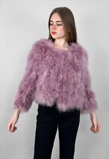 Vintage Style Ladies Pink Feather Long Sleeve Jacket