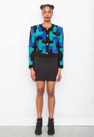 VINTAGE 1980'S BOXY PATCHWORK SUEDE MULTI COLOUR JACKET