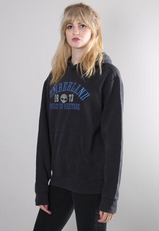 VINTAGE 90S TIMBERLAND GREY LOGO HOODIE JUMPER