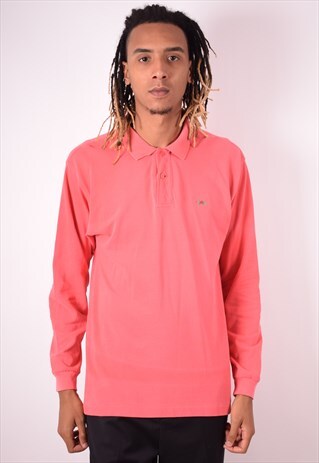 MENS VINTAGE POLO SHIRT LONG SLEEVE XL PINK 90S