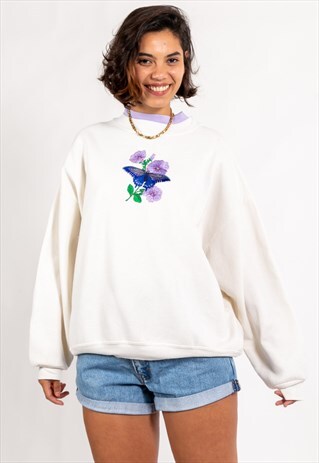 VINTAGE 80S SWEATSHIRT PASTEL JUMPER EMBROIDERY SP201785