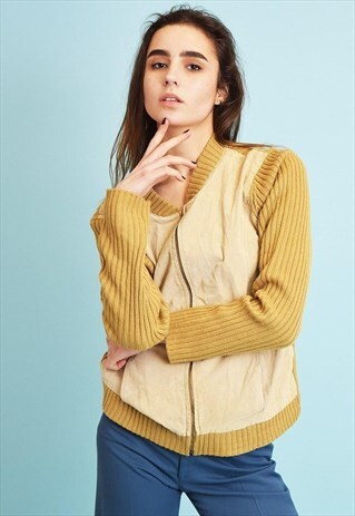 90'S GOES 70'S GENUINE SUEDE & KNIT CARDIGAN JACKET