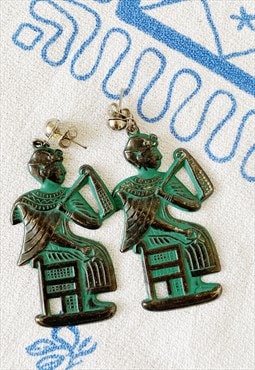 Vintage 90s Boho Egypt Gods pewter earrings