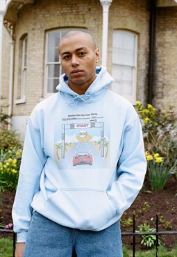 Hoodie In Light Blue With Drive In To The Sunset Print