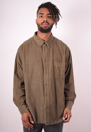 MENS VINTAGE CORDUROY SHIRT XXL KHAKI 90S
