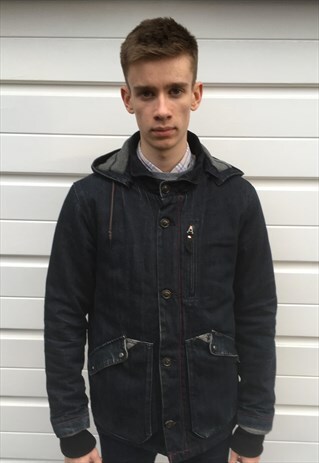 MENS VINTAGE 80S DARK BLUE DENIM LEE COAT JACKET HOODY