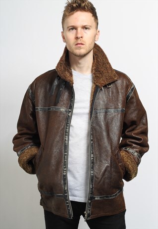 VINTAGE LEATHER AVIATOR FLEECE JACKET