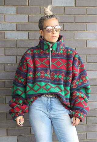VINTAGE 1990S AZTEC PRINTED OVERSIZED FLEECE