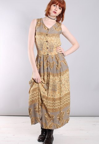 VINTAGE 90S PATTERNED BOHO FESTIVAL TIE BACK MAXI DRESS