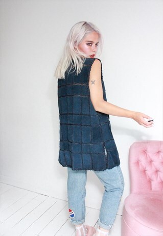 VINTAGE 70S NAVY BLUE SUEDE PANELLED WAISTCOAT
