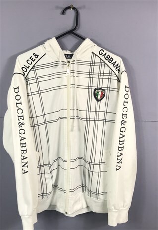 VINTAGE DOLCE & GABBANA HOODIE IN WHITE WITH BADGE LOGO AND