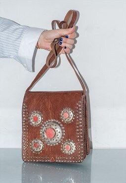 Vintage retro hippie leather bag in brown