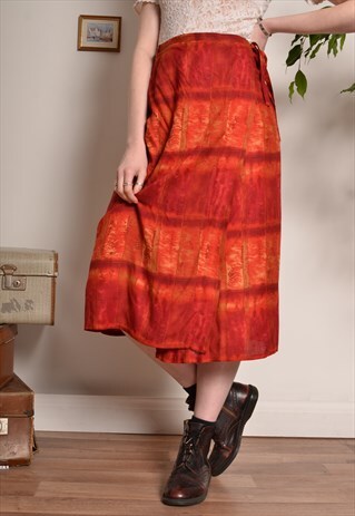 VINTAGE TROPICAL BEACH WRAP MIDI SKIRT IN RED