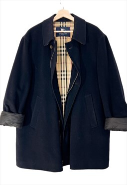 Vintage Burberry jacket in navy blue unisex wool, Size XL