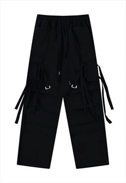 Parachute joggers cargo pocket pants rave trousers in black