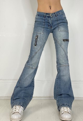 Vintage Y2k Jeans Utility Cargo Flare Low Rise Bootcut 90s