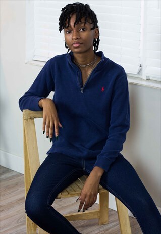 VINTAGE POLO RALPH LAUREN 1/4 ZIP JUMPER LOGO 90S L 12.9