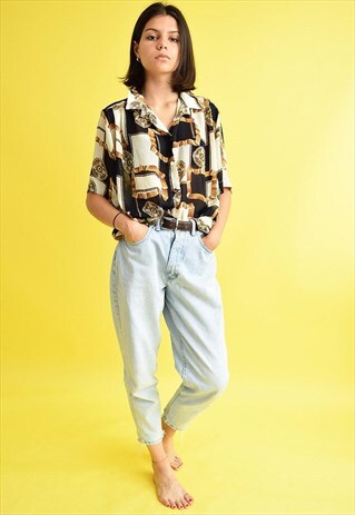 90'S RETRO MINIMALIST PRINT OVERSIZED SHIRT BLOUSE TOP