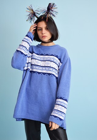 CUTE 90'S RETRO CHRISTMAS FAIR ISLE KNITTED JUMPER TOP