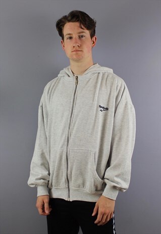VINTAGE REEBOK HOODIE IN GREY WITH EMBROIDERED LOGO AND POUC