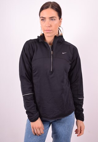 NIKE WOMENS VINTAGE HOODIE JUMPER MEDIUM BLACK 90'S