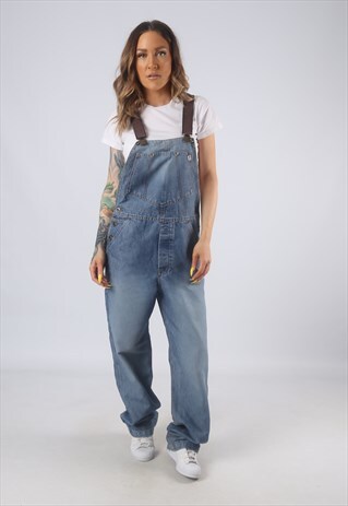 VINTAGE GUESS DENIM DUNGAREES BICH REWORKED UK 12 (GB3P)