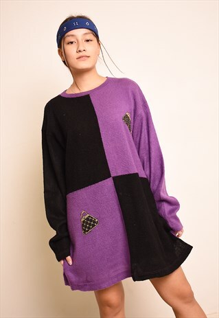 VINTAGE 80'S RETRO EMBROIDERED OVERSIZED SOFT KNIT JUMPER