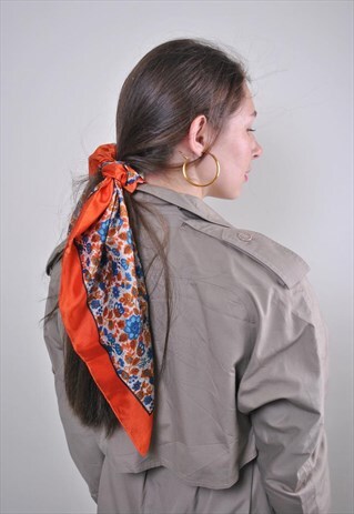 70S ORANGE BOHO SHAWL WITH FLOWERS PATTERN