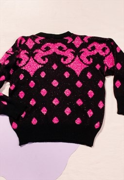 Vintage Jumper 80s Knit Sweater in Pink Black