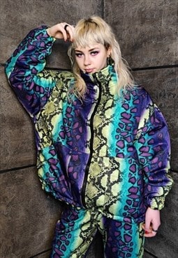 Snake jacket purple handmade reversible python fleece coat