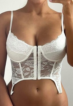 y2k Style Lace Corset Top in White