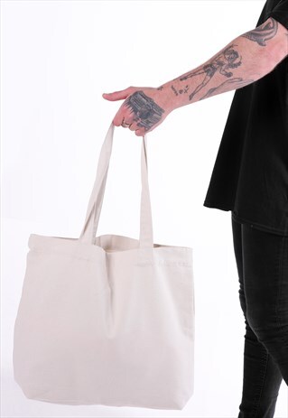 LARGE ESSENTIAL ORGANIC COTTON SHOULDER TOTE BAG - CREAM TAN
