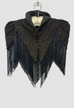 Victorian Antique Black Beaded Tassel Fringe Jacket Cape