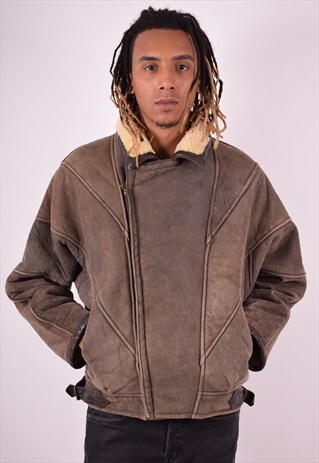 MENS VINTAGE SHERPA JACKET LARGE BROWN 90S