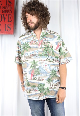 VINTAGE CRAZY PATTERN OVERSIZED SHORT SLEEVED HAWAIIAN SHIRT