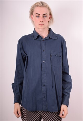 LEVI'S MENS VINTAGE SHIRT XL NAVY BLUE 90S