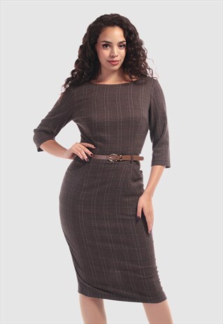 ADELINE VINTAGE LIBRARIAN CHECK PENCIL DRESS