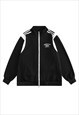 Colour block track jacket retro sport bomber jacket in black