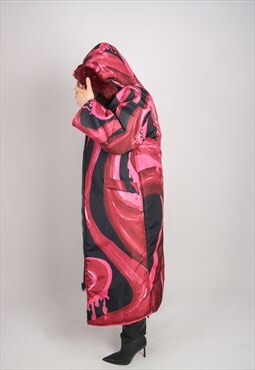 'CETO' Waterproof Full Length Puffer Coat In Pink