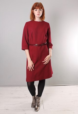VINTAGE 60S TEXTURED BELTED SHIFT DRESS