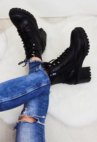 DELILAH LACE UP BIKER BOOTS
