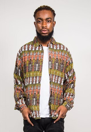 VINTAGE 90'S AZTEC COLOURFUL PATTERN LONG SLEEVE SHIRT