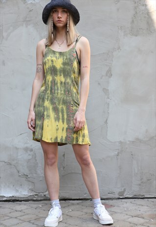 Y2K RAVE TIE DYE MINI DRESS IN GREEN